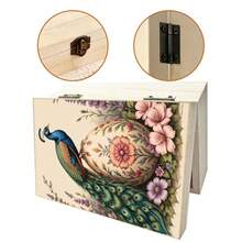 1pc Hand-Painted Peacock & Floral Pattern Wooden Storage Box, Gift Box, Small Keepsake Jewelry Organizer, For Bedroom Decor, Vanity Organization, Keepsake Storage, Bohemian Home Decor - Multicolor - View 7
