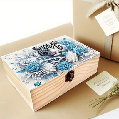 Popular Gift Suitable For All Four Seasons. 1pc Diamond Painting Art Set DIY Handmade Tiger & Floral Pattern With Lockable Flip-Top Wooden Box Multi-Function Small Item Storage Box Jewelry Box Mosaic Craft Diamond Painting Decoration Office Desk Organizer Vanity Decor Small Accessory Storage Box Very Meaningful Birthday Gift Box, Jewelry Storage Solution, Handmade Project, Wooden Storage Box, Lockable Jewelry Box, Tiger & Floral Pattern, Animal Diamond Painting, Durable Wooden Box Christmas, Halloween, Room Decor Aesthetics