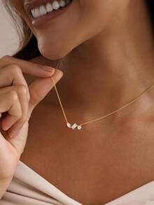 Dainty Gold Necklace For Women 14k Gold Plated Cubic Zirconia Solitaire Cute Pendant Necklace Simple Gold Choker Necklaces Fashion Gold Jewelry - Gold - View 3