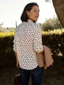Elegant Heart Print Long Sleeve Shirt For Women, Suitable For Daily Commute, Vacation Beach Cover-Up, Party & Casual Wear Spring - Apricot - View 5