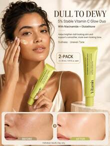 Vitamin C Enhanced Serum, Contains Glutathione And Niacinamide, Brightens Skin Tone, Fades Dark Spots, Smooths Fine Lines, Shrinks Pores, Korean Glass Skin Facial Skincare, 2 Bottles, 30ML Per Bottle, Suitable For Daily Use - 2pcs - View 1