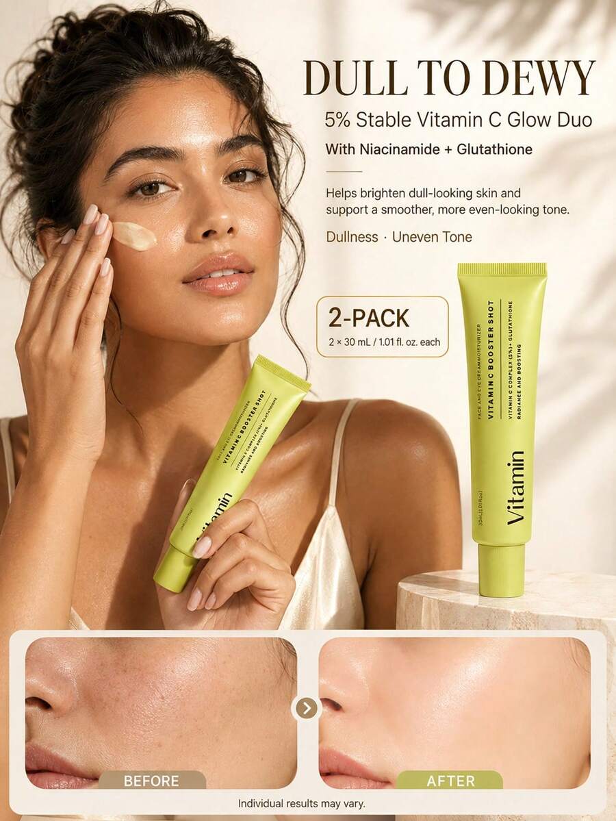 Vitamin C Enhanced Serum, Contains Glutathione And Niacinamide, Brightens Skin Tone, Fades Dark Spots, Smooths Fine Lines, Shrinks Pores, Korean Glass Skin Facial Skincare, 2 Bottles, 30ML Per Bottle, Suitable For Daily Use - 2pcs - View 1