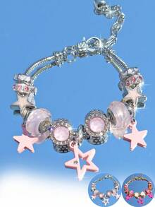 1pc Rose Red Star Charm Bracelet, Party Style Star Bracelet, Y2K Heart Star Bracelet - Pink - View 2
