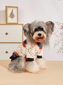 EOO 1pc Geometric Pattern Cat & Dog Universal Autumn/Winter Polyester Fleece Pet Sweatshirt Cat Clothes Dog Clothes - Multicolor - View 4