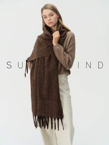 1pc Women's Solid Color Polyester Soft Skin-Friendly Warm Scarf For Daily Use - Camel - View 8
