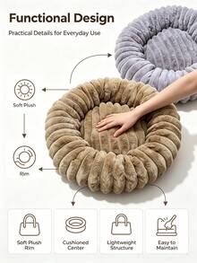 1pc Long Fur Round Pet Bed, Suitable For Small Medium Large Dogs And Cats, Indoor Winter Warm Dog Mat - Multicolor - View 3