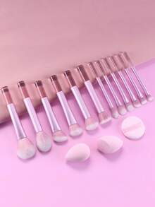 1 Set Pink Transparent Handle Multi-Function Full Makeup Brush Set: Powder Brush, Blush Brush, Foundation Brush, Eyeshadow Brush, Primer Brush, Contour Brush, Randomly Shipped, Essential For Beginners - Pink - View 4