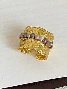 1pc Women's Open Ring, Autumn Bohemian Minimalist Style Metal Faux Pearl Natural Stone Multicolor Open Ring, Daily Party Holiday Matching, Jewelry Gift - Multicolor - View 10