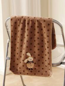 1pc/2pcs Approx. 14*29in/28*55in Pink Leopard Print Towel, Cute Embroidered Rabbit Pattern Coral Fleece Bath Towel + Face Towel, Ultra Soft High Absorbency Quick Dry Thick Non-Shedding Towel, Suitable For Bathroom, Home, Travel - Brown - View 7