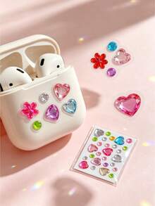 5pcs/10pcs Colorful Heart & Flower Rhinestone Stickers, 3D Crystal Glitter Decals For Phone Case, Camera, Earbuds, Laptop Decoration - Colorful Diamond Style - View 3