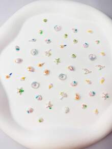 25pcs Random Style Colorful Aurora Starfish Shell Nail Art Charms, 3D Colorful Aurora Ocean Fish Tail Conch Resin Nail Rhinestones, Phone Case Earring Hair Clip Decoration Small Accessories - Multicolor - View 5