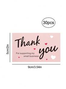 30/50/100pcs Thank You For Supporting My Small Business Cards Heart Shape Slogan Pattern Gift Cards, Modern Letter & Heart Print Greeting Cards, Suitable For Party, Holiday Paper Greeting Cards, Slogan Pattern Postcards, Applicable For Holidays, Parties - Pink - View 9