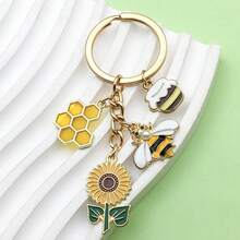 Cross-Border Hot Selling Personalized Small Pendant Pearl Bee Honeycomb Sunflower Charm Keychain Bag Decoration - Multicolor - View 4