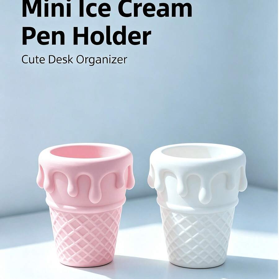 Creative Ice Cream Waffle Pen Holder Cute Cream Drip Desktop Storage Bucket Student Office Pencil Cup
