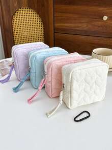 Portable Sanitary Napkin Storage Bag, Quilted Heart Zipper Design Mini Makeup Bag, Women's Lightweight Coin Purse, Daily Commute Multi-Function Period Storage Bag, Beach Travel Cruise Vacation Back To School Essential Accessory - Multicolor - View 11