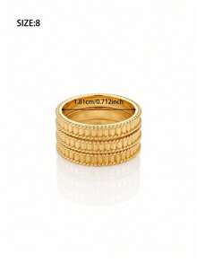 3Pcs 21K Gold Plated Stackable Band Ring Set, Rust-Resistant Gold Alternative Vertically Ribbed Beaded Edge Metal Solid Ring Fine Jewellery - 01 - View 15