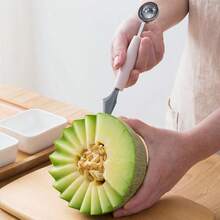 1pc Stainless Steel Fruit Scooper Watermelon Cutter Ball Spoon Ice Cream Scoop Fruit Divider Carving Knife - Pink - View 6