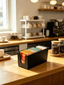 1 st förvaringsbox för tepåsar, svart och vit tvåfärgad, med flera fack och oberoende avdelare, lämplig som present, förvaringsställ för terum, kaffepåsar och förpackade drycker - Multifärgad - Visa 8
