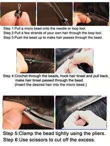 nunify Hair Extention Tool Kits,100Pcs Silicone Lined Micro Links Beads 1pc Remove Pliers 1pc Crochet Needle 1pc Loop Needle Threader Pulling Hook Micro Silicone Rings Bead Device Hair Extension Tools Accessory - 1 Set - View 12