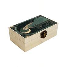 1pc Wooden Storage Box With Moon Goddess Art Nouveau Illustration, Jewelry Organizer Box, Jewelry Collection Keepsake Box, Souvenir Storage, Desktop Organizer, Bohemian Home Decor - Multicolor - View 1