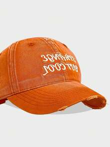 1pc Strange But Cool Letter Embroidered Baseball Cap, Unisex Couple Matching, Distressed Ripped Soft Top Hat, Wide Brim Baseball Cap For Large Face, Versatile Deep Crown Curved Brim Hat - Multicolor - View 7
