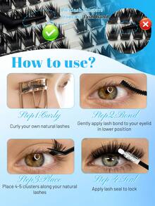 ADORANCE 100D Spiky False Eyelash Set, Cartoon Anime Style, 10-20mm Thick Spiky Individual Eyelashes, Includes Adhesive Glue And Tweezers, DIY Exaggerated Makeup - Black - View 8