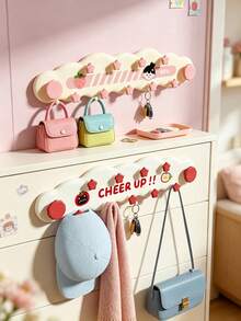 5/1pcsCream Minimalist Style Plastic Cloud Shaped Wall Hook Rack With Star Decor&Letter Print Detail, Punch-Free Strong Load-Bearing Hanging Holder,Multi-Hook Wall Mounted Hanger,Suitable For Entryway,Bedroom, Dormitory,Bathroom,Storage Organization - Multicolor - View 2
