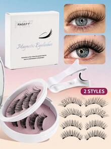 MAANGE 2 Pairs Magnetic Eyelashes - Free Applicator, Mixed Styles, DIY, Cat Eye Eyelashes, Create Natural Long, Curly, Enlarged Eye Effect, Reusable, No Glue Or Makeup Remover Needed, Portable, Exquisite Packaging, With Mirror, False Eyelashes, Eyelashes - Cat Eye Lashes - View 6
