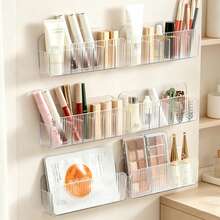 1/2pcs Transparent Vertical Plastic Makeup Organizer Storage Box, Space-Saving Bathroom Vanity Organizer For Lipstick, Skincare, Cotton Pads, Face Masks, Desktop Cosmetic Storage Rack - Multicolor - View 10
