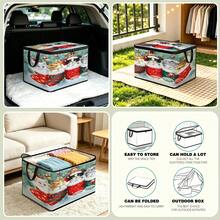 1pc Large Capacity Foldable Fabric Storage Box, Christmas Cute Cat & Dog Sitting In Red & Green Holiday Socks, Snowy Pine Tree Pattern Zippered Storage Bin With Portable Handle, Home Closet Clothes Bedding Toys Organizer, Room Home Decor - Multi-color - View 8