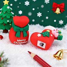 1pc Christmas 2026 New Santa Claus Pencil Sharpener PVC Cute Mini Shape Gel Pen Pencil Sharpener Soft Rubber Pencil Sharpener - Pencil Sharpener - View 7