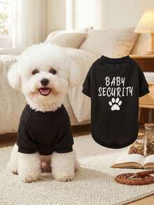 1件裝黑色寵物連帽衫，印有「BABY SECURITY」爪印與字母標語，休閒薄款秋冬上衣，適合狗與貓，適用小型犬、中型犬、比熊、泰迪、博美 - 黑色 - 查看 8