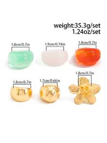 Bộ 1 nhẫn hoa resin và kim loại nhiều màu, nhẫn dày phong cách vintage có thể đeo chồng, trang sức ngón tay boho nổi bật cho nữ, phụ kiện đeo hàng ngày và dự tiệc - Nhiều màu - Xem 6