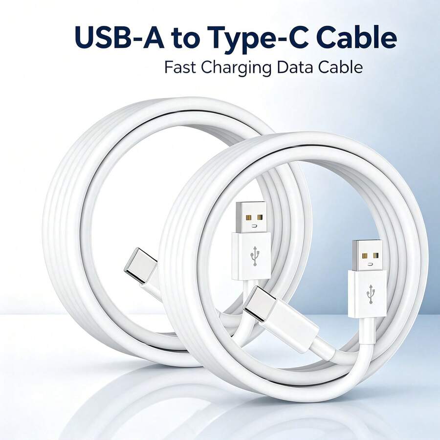 1/2 buah Kabel Pengisian Cepat USB ke Type-C 3,3 kaki/100 cm Kabel Data Pengisian Daya Efisiensi Tinggi Kabel Pengisian Cepat Kompatibel dengan Ponsel Seri 18/17/16 Pro Max/16 Pro/16 Plus/16/15 dan Laptop - Putih - View 1