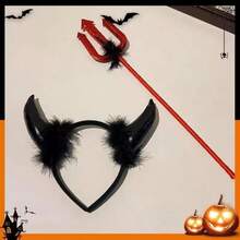 Halloween Party Black Horn Headband Devil Fork Hair Clip Funny Demon Head Hoop Magic Wand Costume Accessory (Minor Shedding Is Normal And Does Not Affect Use) - Multicolor - View 13