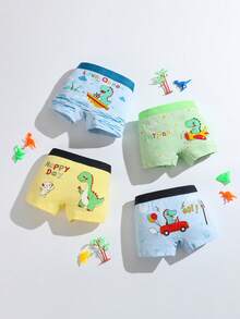 5 buah celana dalam boxer anak laki-laki lucu acak, motif kapal kartun & dinosaurus, pakaian dalam anak laki-laki katun yang nyaman dan bernapas. - MultiWarna - View 8