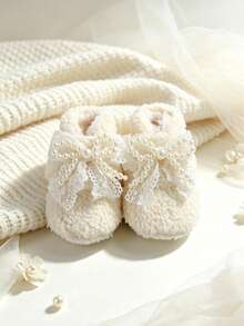 Infant Warm Plush Shoes Comfortable Bow Girl Newborn Soft Cute Adjustable Infant Boots - White - View 5