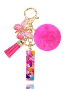 1pc Pink Letter Keychain, Initial Letter Car Key Chain Pendant, Cute Butterfly Tassel Fur Ball Charm For Girls Bag Key Ring Accessory, Halloween Gift Decoration, Suitable For Decorating Handbags, Wallets, Backpacks, Valentine's Day, Bachelorette Party Gift - Hot Pink - View 28