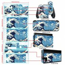 Switch Sticker Set, Black & Gold Ukiyo-E Wave Pattern, Waterproof Scratch-Resistant Self-Adhesive Vinyl Game Console Skin, Removable No Residue, Full Set Console + Joy-Con Controller Decorative Film - View 6