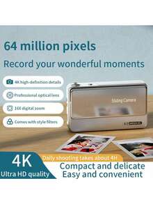 4K Sliding Digital Camera, 64MP Autofocus 16X Zoom, 2.8" IPS Screen LED Flash Multi‑Filters, Compact Portable Point & Shoot Cam For Students Travel Daily Use - View 5