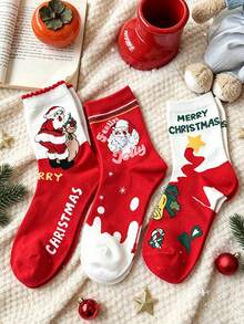 1/3/5 Pairs Christmas Crew Socks, Funny Xmas Socks With Santa Tree Snowman Designs, Soft Warm Mid Tube Socks For Men And Women, Winter Holiday Gift - Multicolor - View 5
