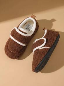 1 Pair Infant Toddler Autumn/Winter Warm Fashion Slippers, Padded Collar No Friction, Hook And Loop Adjustable, Flexible Non-Slip Sole, Comfortable For Baby Crawling On Floors, Casual Slippers For Home, Indoor And Outdoor Wear - Brown - View 5