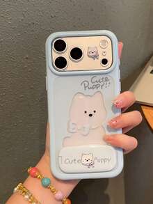 1 buah Casing Ponsel Anak Anjing Samoyed Lucu Warna Biru Muda, Dengan Penyangga Lipat, Lubang Kamera Besar, Cetakan Kartun Anjing, Pelindung Tahan Guncangan, Cocok untuk iPhone 18 Pro Max, 17, 16 Pro, 15 Pro, 14 Pro, 13, 12, 11, Casing Ponsel Gaya Jepang yang Lucu - Baby Blue - View 7