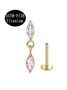 1pc ASTM-F136 Titanium Flat Back Stud Earrings Lip Stud Internally Threaded Clear CZ Labret Monroe Cartilage Rook Conch Tragus Piercing Jewelry - Star - View 19