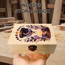 1pc Handmade Wooden Storage Box With Celestial Illustration, Gift Storage Box, Small Jewelry Organizer, Souvenir Storage Box, Suitable For Jewelry Collection, Desk Organization, Home Decor, Bohemian And Mysterious Style - Multicolor - View 1