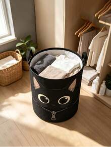 Large Capacity Foldable Cat Laundry Basket With Handle - Cute Tabby Cat Face Storage Bin, Dirty Clothes Organizer, Portable Polyester Storage Bag, Suitable For Bedroom, Dorm, Room - Space-Saving Laundry Basket, Essential Home Helper - Multicolor - View 10