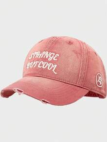 1pc Strange But Cool Letter Embroidered Baseball Cap, Unisex Couple Matching, Distressed Ripped Soft Top Hat, Wide Brim Baseball Cap For Large Face, Versatile Deep Crown Curved Brim Hat - Multicolor - View 11