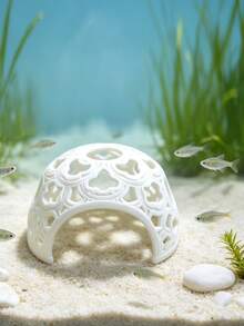 1pc Hollow Hemisphere Fish Tank Hideout, 3D Printed Fish & Shrimp Shelter, Exquisite Lace Pattern Cave Ornament, Suitable For Betta Fish, Tetra Breeding, Aquarium Landscaping Decoration - A - View 2