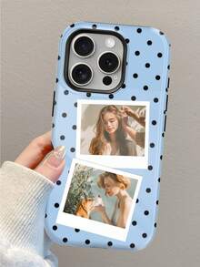 1pc DIY Customized Phone Case, Dual-Layer 2-In-1 Heart-Shaped Plaid Glossy Protective Shell, Customizable Name Text, Compatible With Iphone 11/12/13/14/15/16/17 Pro Max, Perfect As A Gift For Friends - Multicolor - View 4