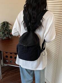 Nylon Fabric Backpack New Fashion Korean Style Double Shoulder Bag Student School Large Capacity Bookbag - Black - View 7